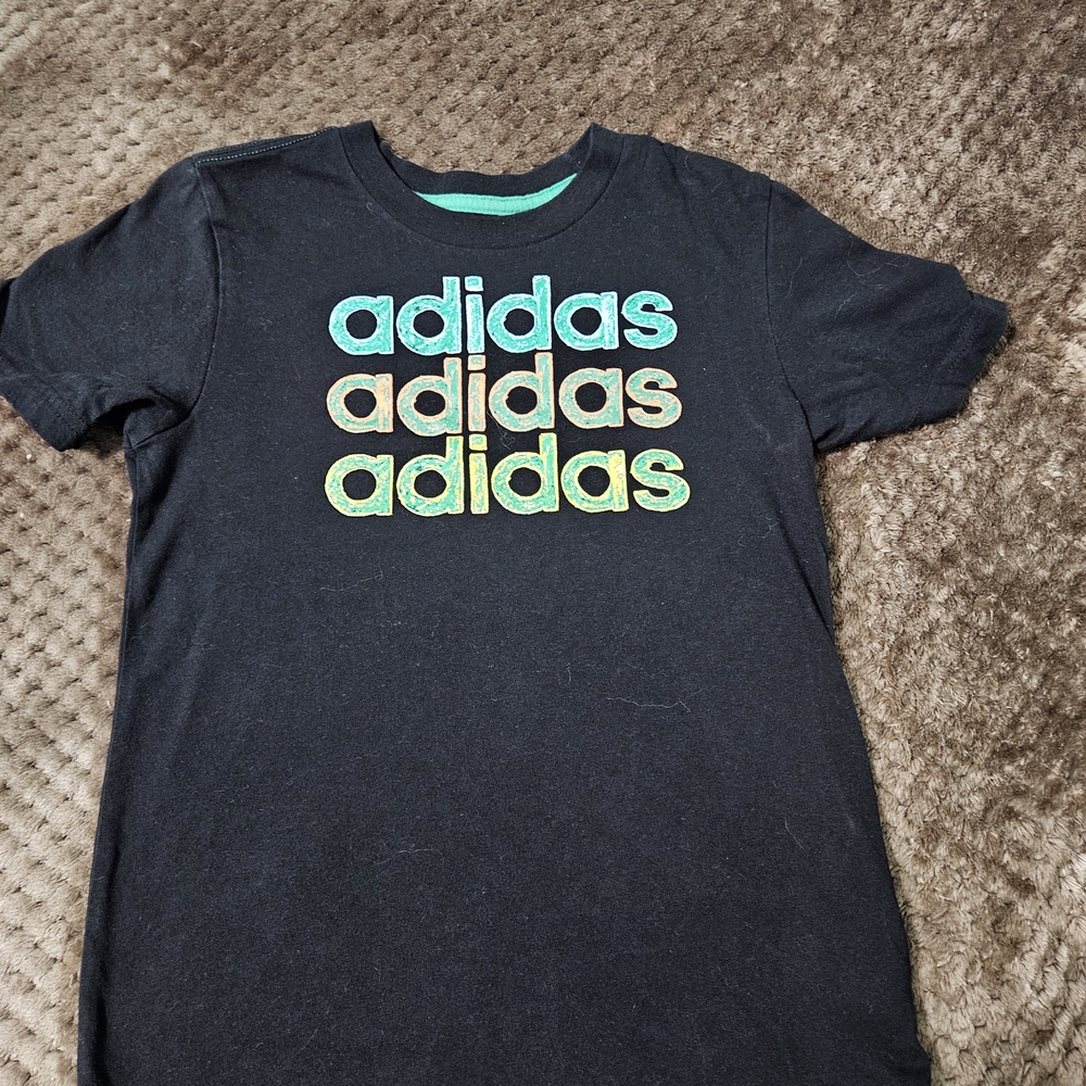 adidas Boys' Black Graphic Logo Tee - Green Accents